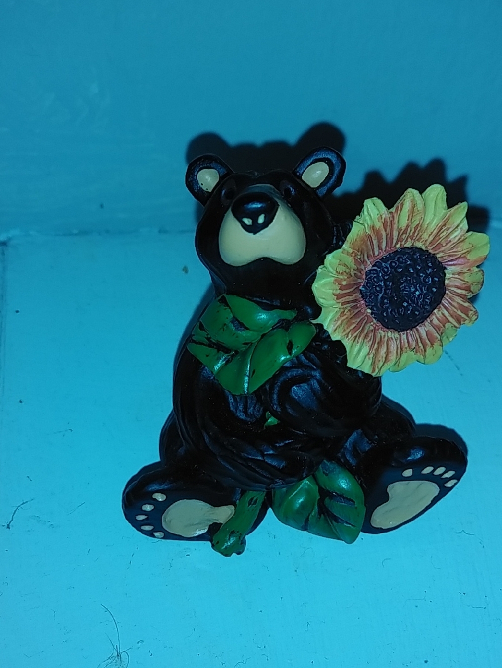 Demdaco Black Bear Figurine with Yellow Sunflower